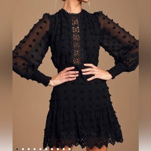 Lulus Lust or Love Black Embroidered Lace Long Sleeve Dress Size Medium